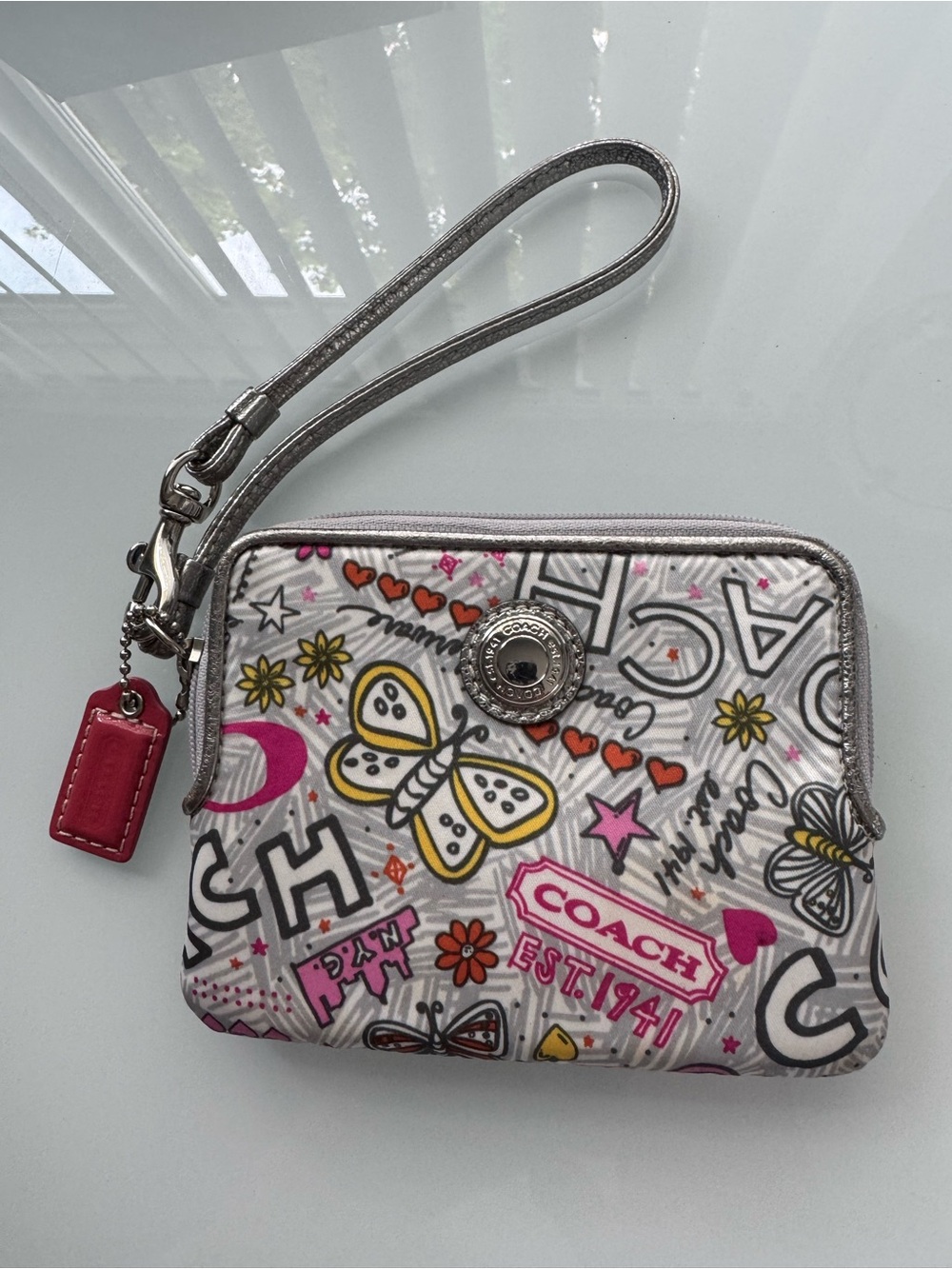 COACH Poppy Butterfly Graffiti Wristlet